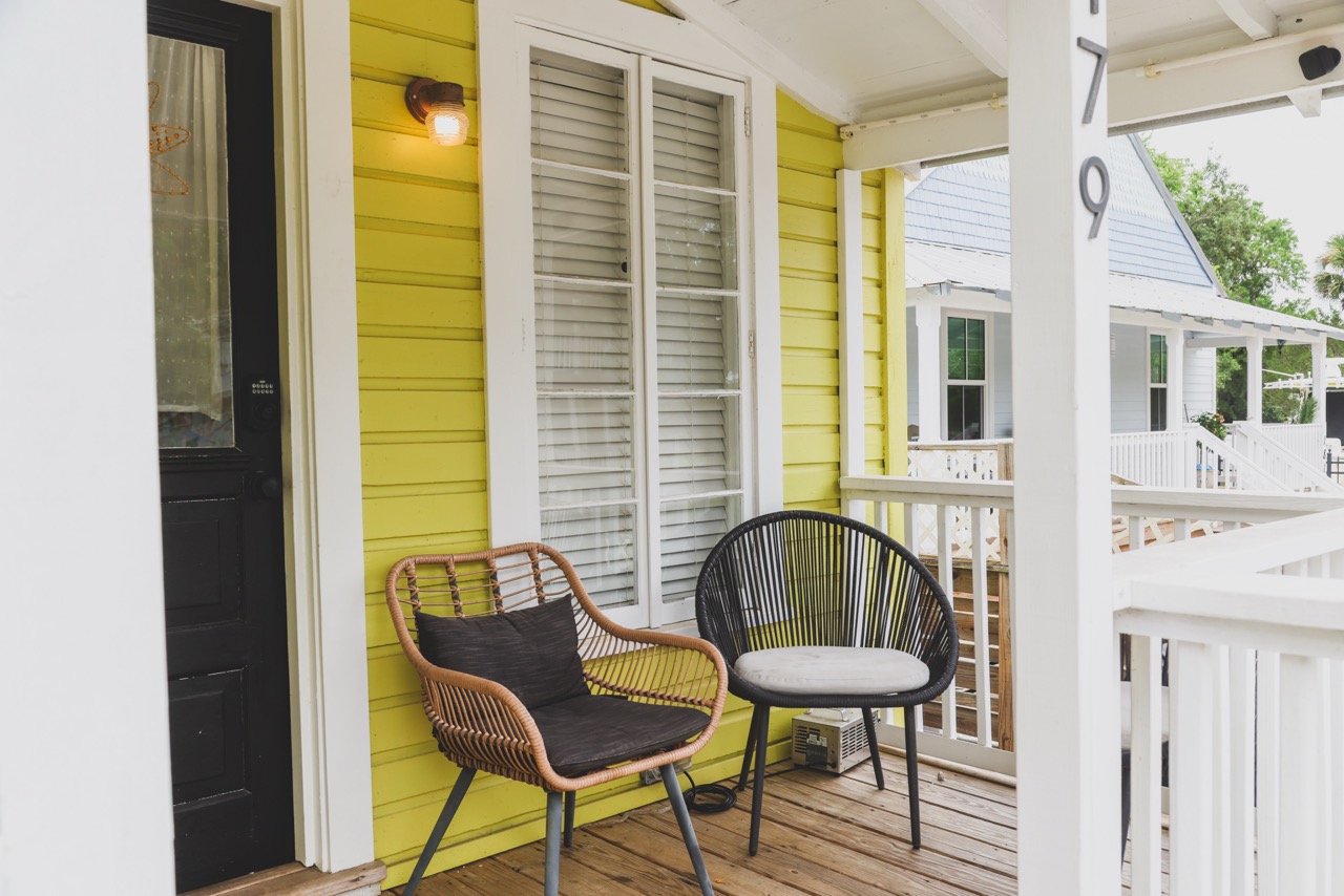 Front porch with woven chairs